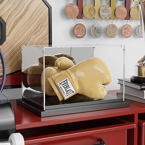 Miniatura 6 de Vitrina de guantes de boxeo acrílico tamaño completo vitrina con espejo trasero y base acanalada de metal negro para guante de boxeo guante de