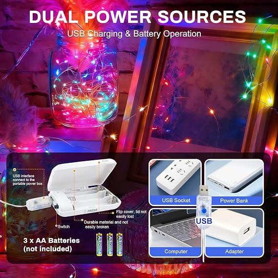 1Pcs Multicolor Fairy Lights 16Ft 50LED String Lights with Remote