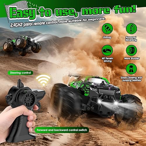 Miniatura 2 de Auto de control remoto, auto de control remoto todo terreno para niños, camión RC recargable con LED, 120, 6.2 mih, 2 motores, 2.4 GHZ, apto para