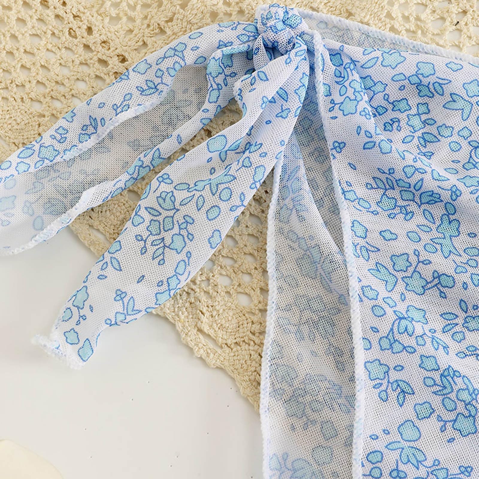 Generisch Disfraz de natación para niña, bonito traje de baño de tres piezas para niñas en verano con estampado cruzado, estampado teñido y estampado floral