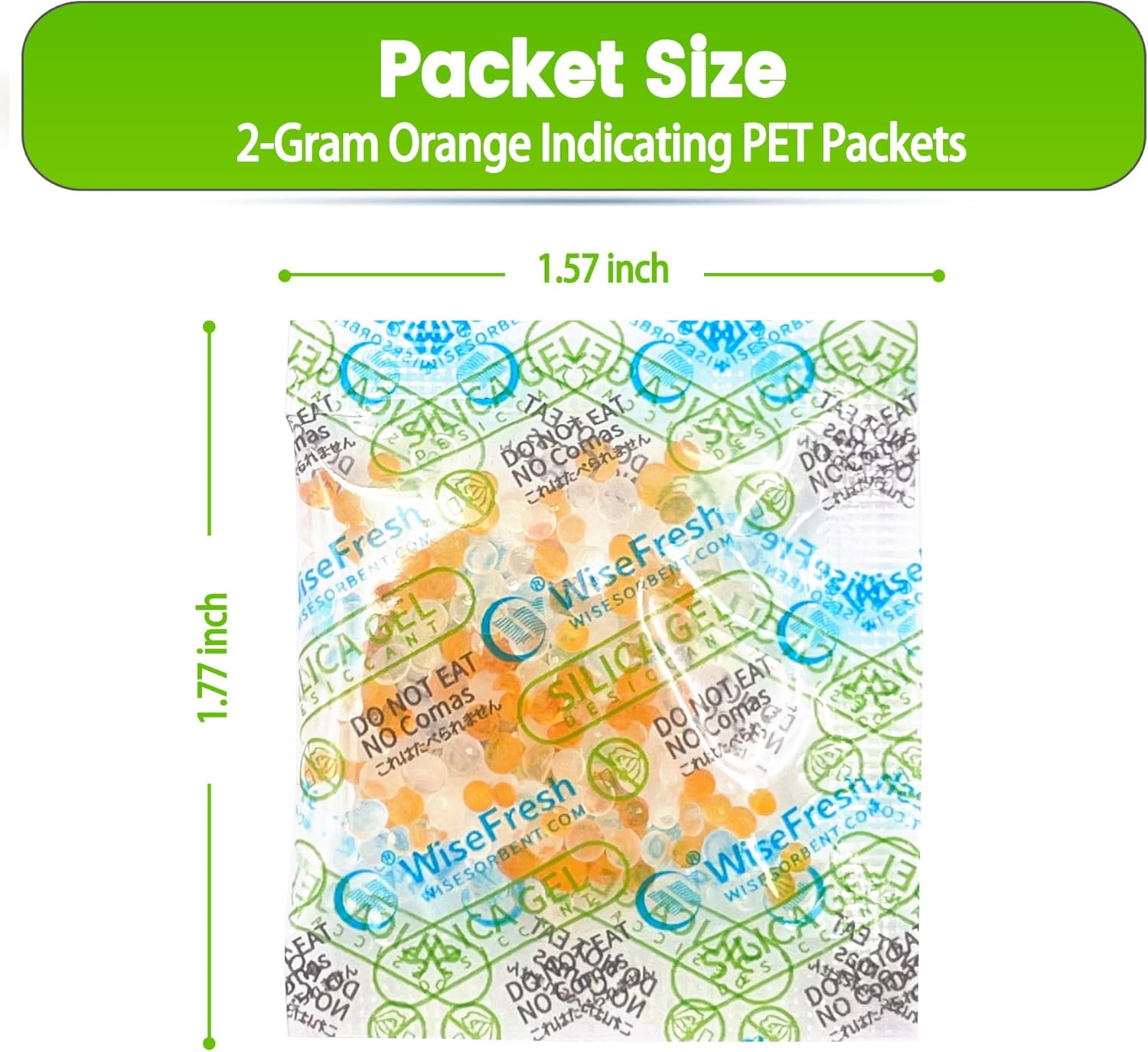 Wisesorb 2000Pcs 2 Gram Silica Gel Desiccant Packs, Indicating Silica Gel Packets - Food Safe Moisture Absorbers for Storage