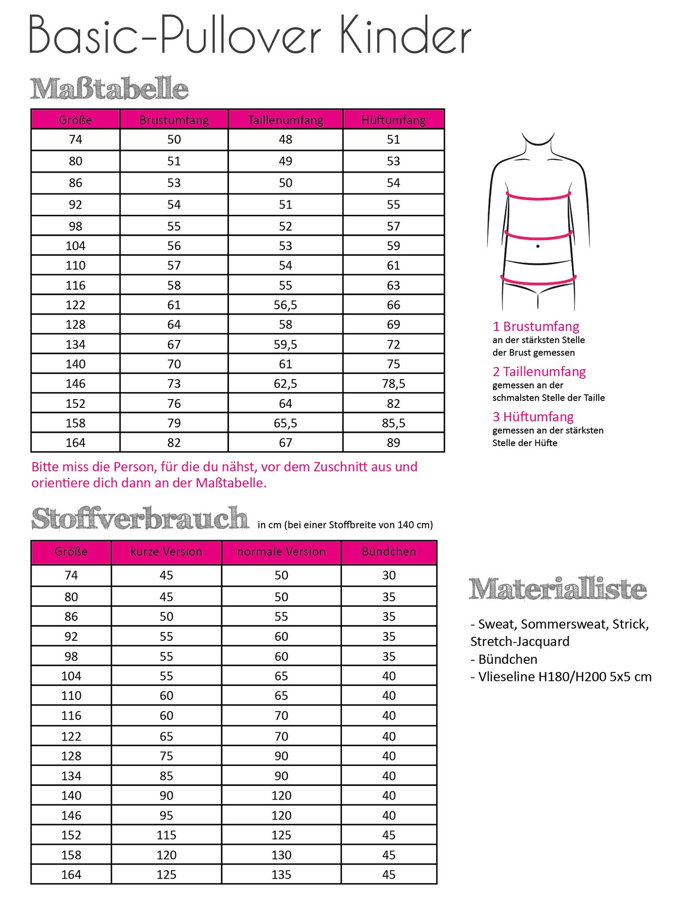 Papierschnittmuster Basic-Pullover Kinder