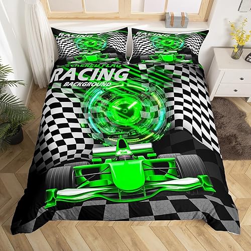 Vista 34 de Feelyou Juego de ropa de cama de coche de carreras y avión en blanco y negro – Funda de edredón y funda de edredón para niños y adolescentes