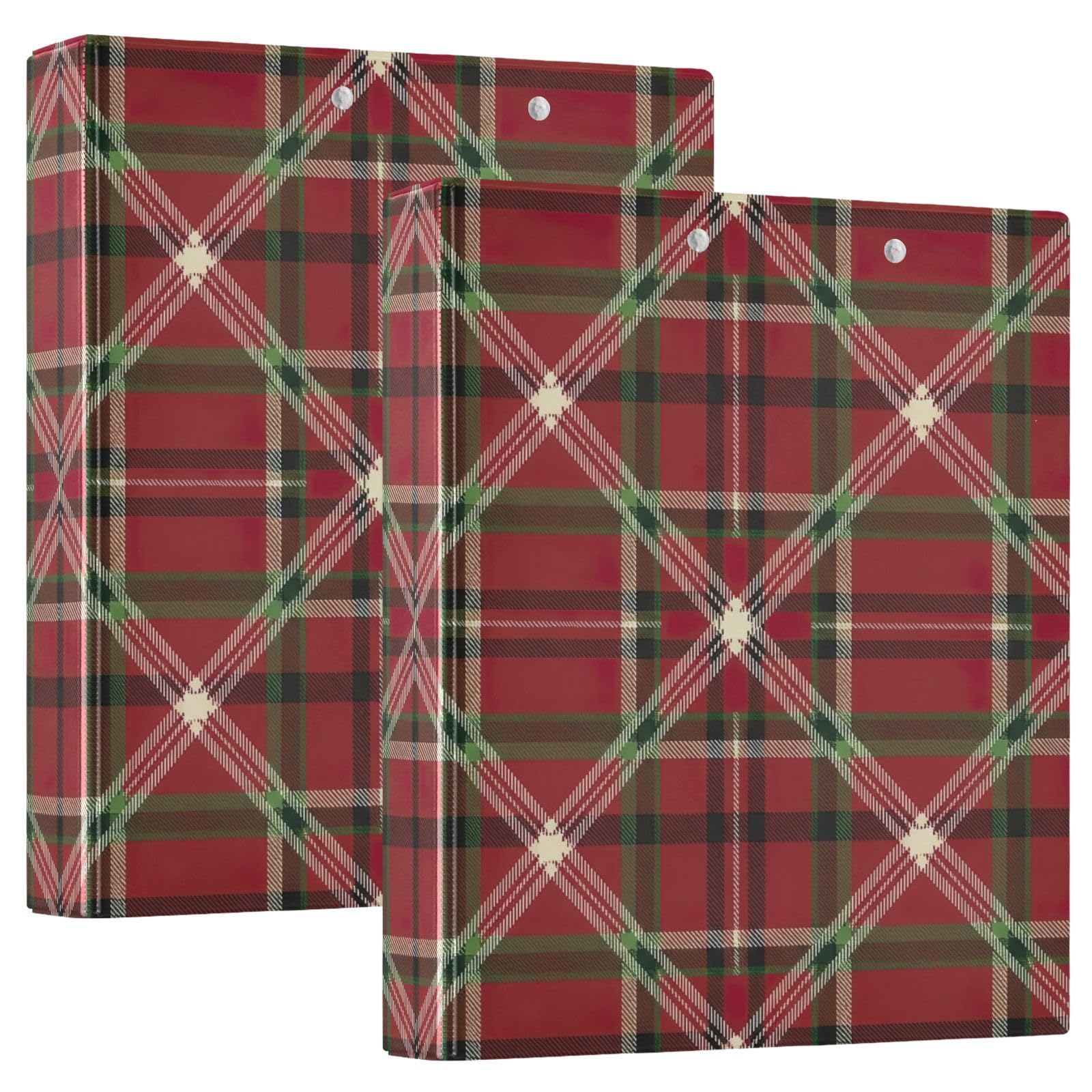 Raccoglitore a 3 anelli, classico tartan scozzese rosso, raccoglitore ad anelli a D con tasche, confezione da 2