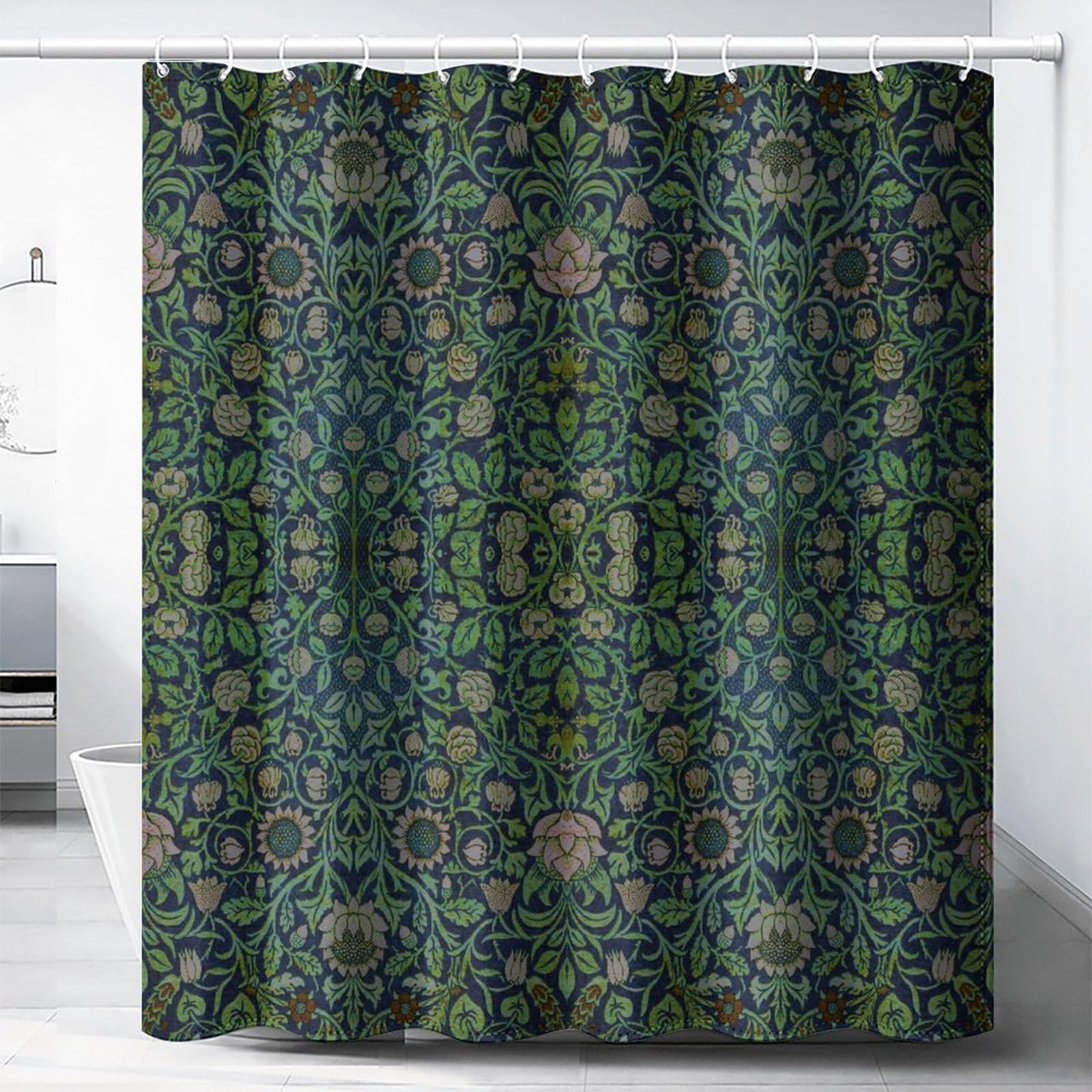 DDCBNS William Morris Style Shower Curtain,Mid Century Vintage Flower Green Garden Plant Abstract Art Print Shower Curtain for Bathroom Decor Fabric