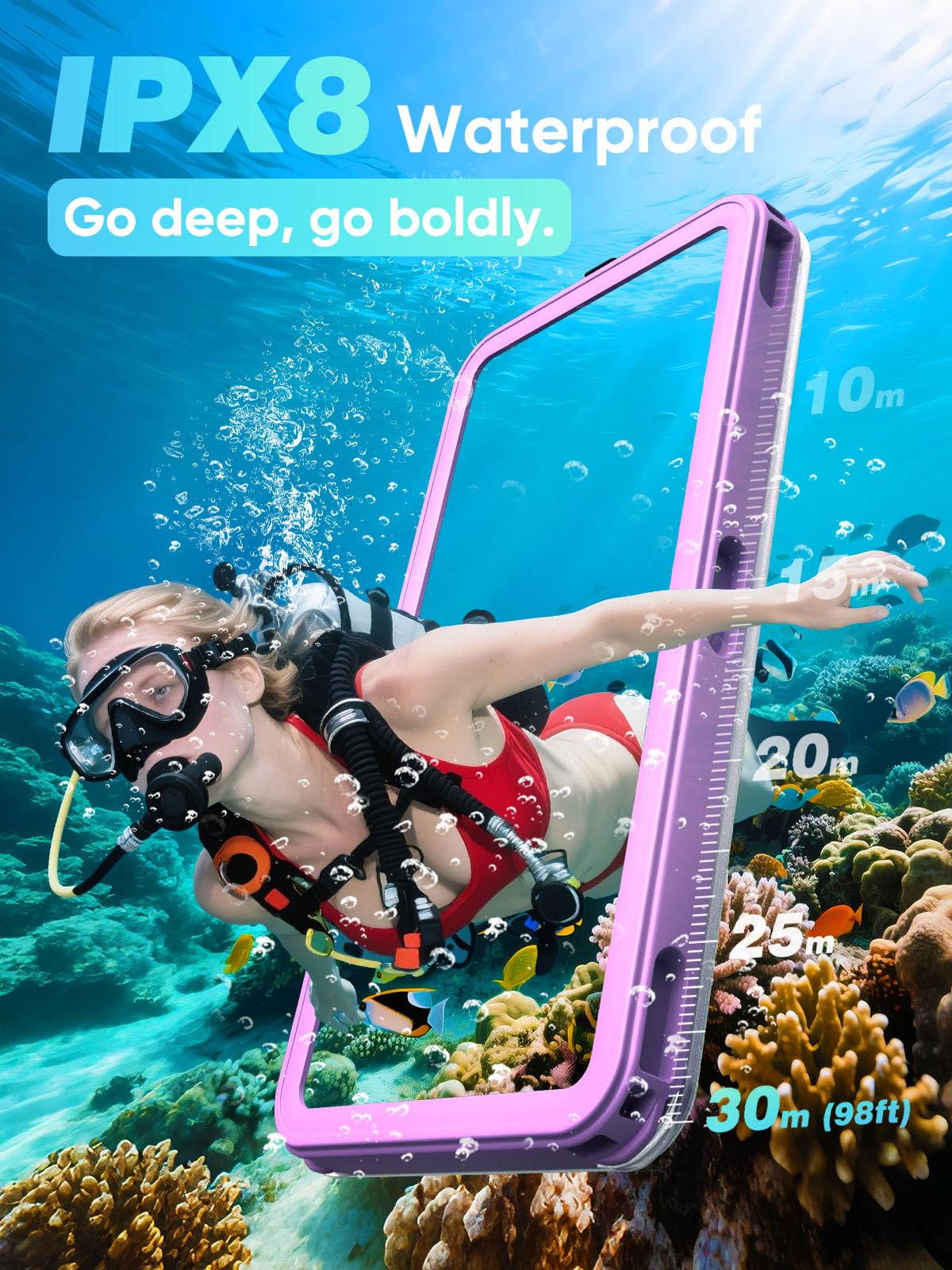 YIMONA Custodia impermeabile IPX8 per telefono – Borsa impermeabile da 17,5 cm per nuoto con cordino viola