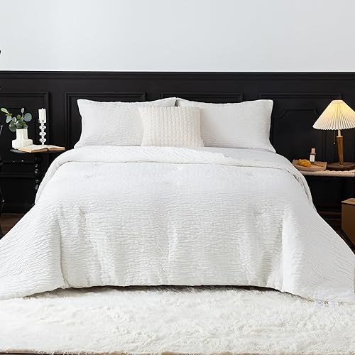 Miniatura 8 de COTTEBED Juego de edredón reversible de terciopelo de terciopelo de felpilla, tamaño King, edredón de lujo con textura a rayas, colección para el