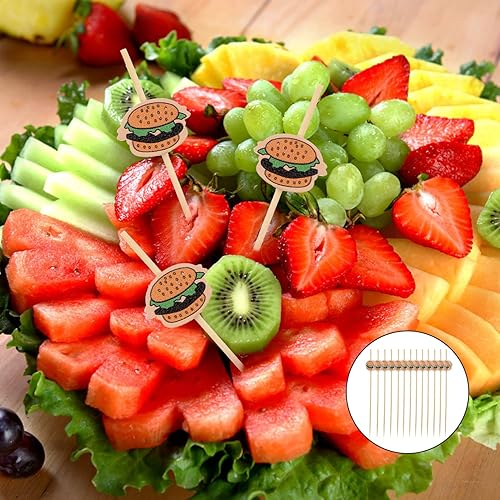 Miniatura 5 de Kichvoe 100 piezas de hamburguesa cóctel palillos de fruta de madera postre degustación palillos de dientes sándwich tapas aperitivos pinchos sushi