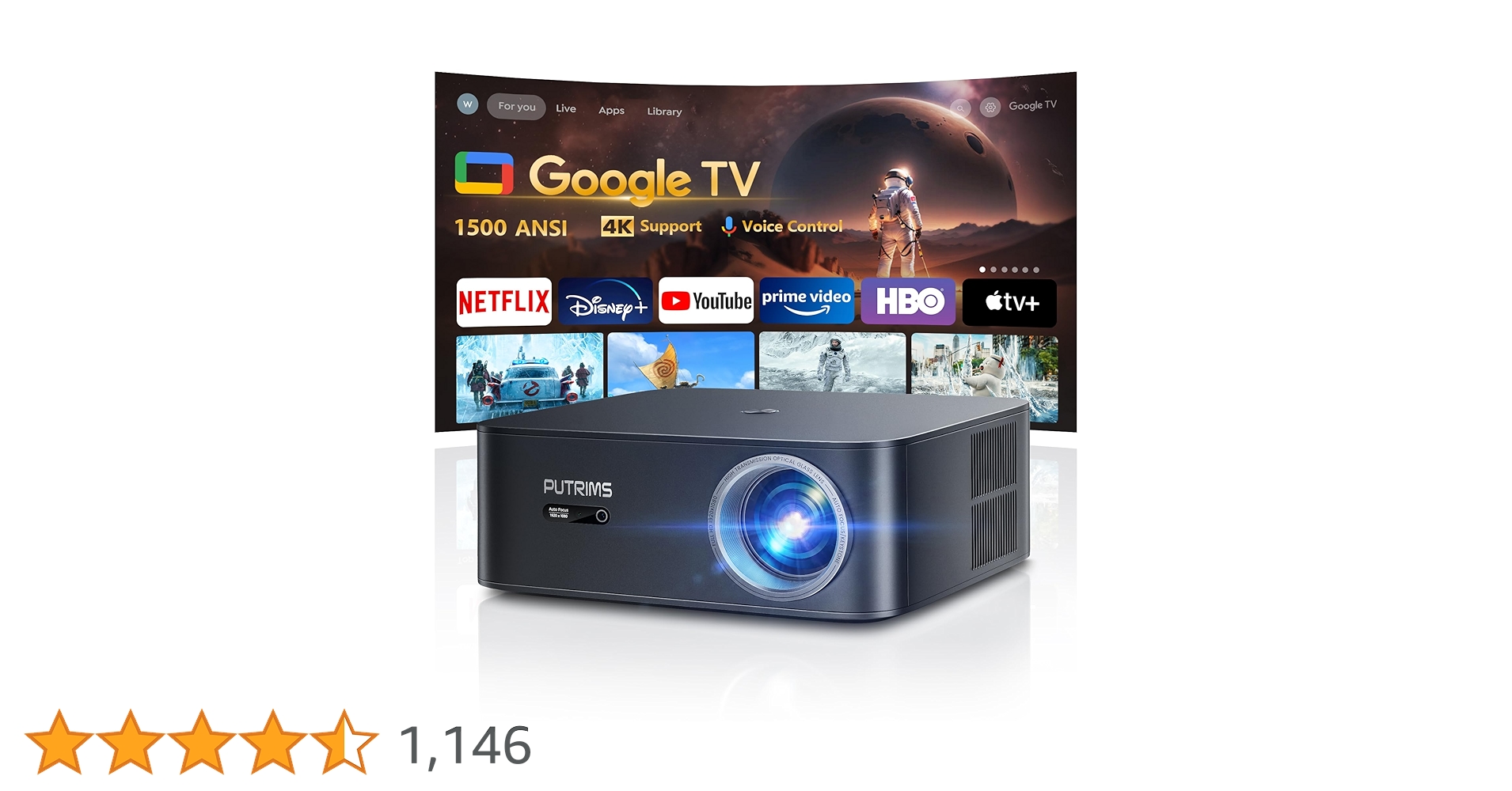 PUTRIMS video projector K12 ビデオプロジェクター Amazon.co.jp: 【公式Google TV搭載】プロジェクター 家庭用 1500ANSI