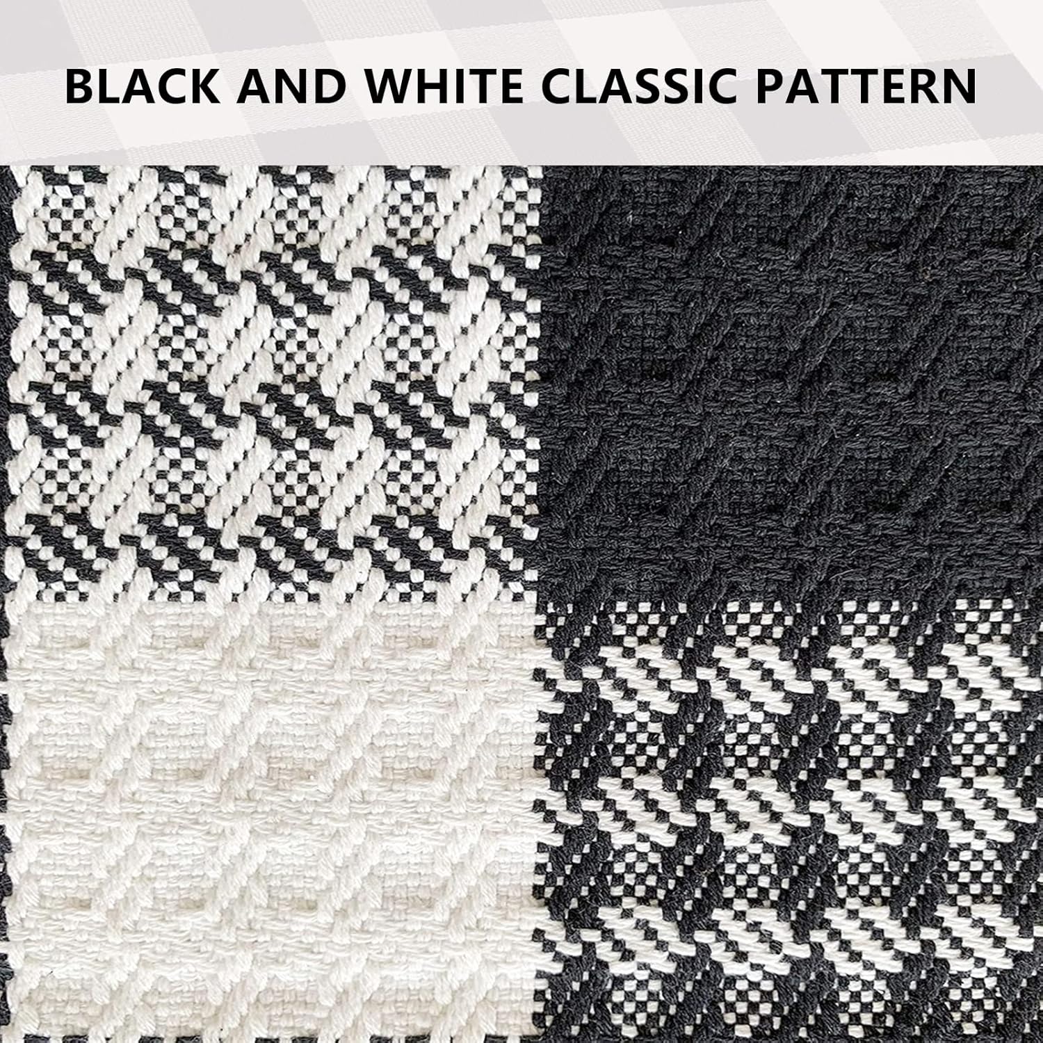 Winwinplus Buffalo Plaid Door Mat Cotton Woven Tartan Mat Washable Plaid Rug for Outdoor Front Porch Rug, Entryway, Farmhouse Decor, 2' x 3', Black and White