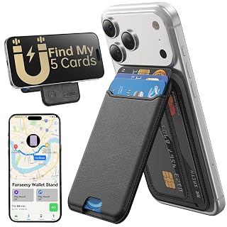 for MagSafe Wallet, Works with Apple Find My,5 Card Holder with Stand, Magnetic Phone Wallet Stand for iPhone 17/16/15/14/13/12 Pro Max Air Plus, RFID Blocking Vegan Leather,Black - Amazon product rated Grade A