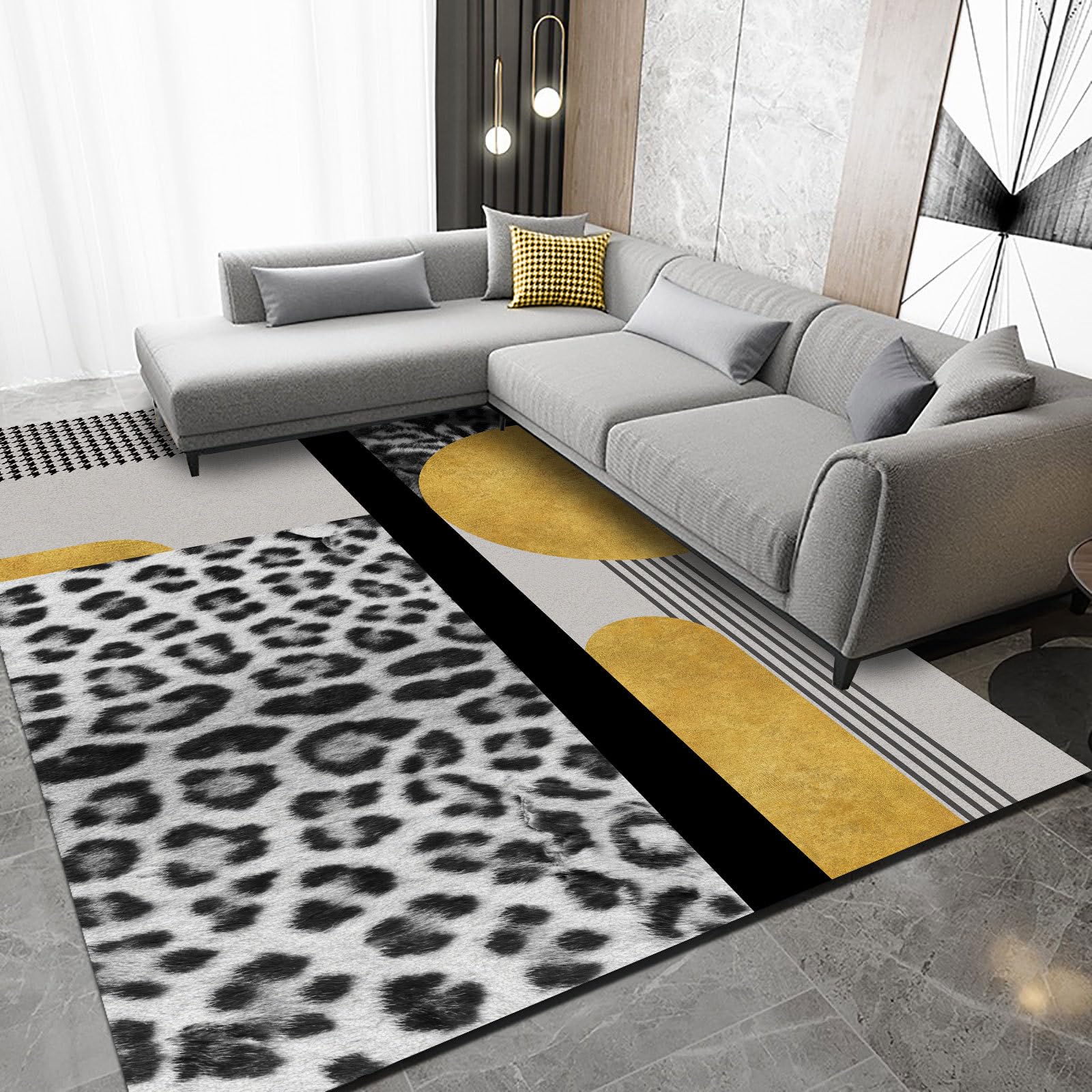 Tapis doux salon gris léopard moderne 160 x 230 pour chambre