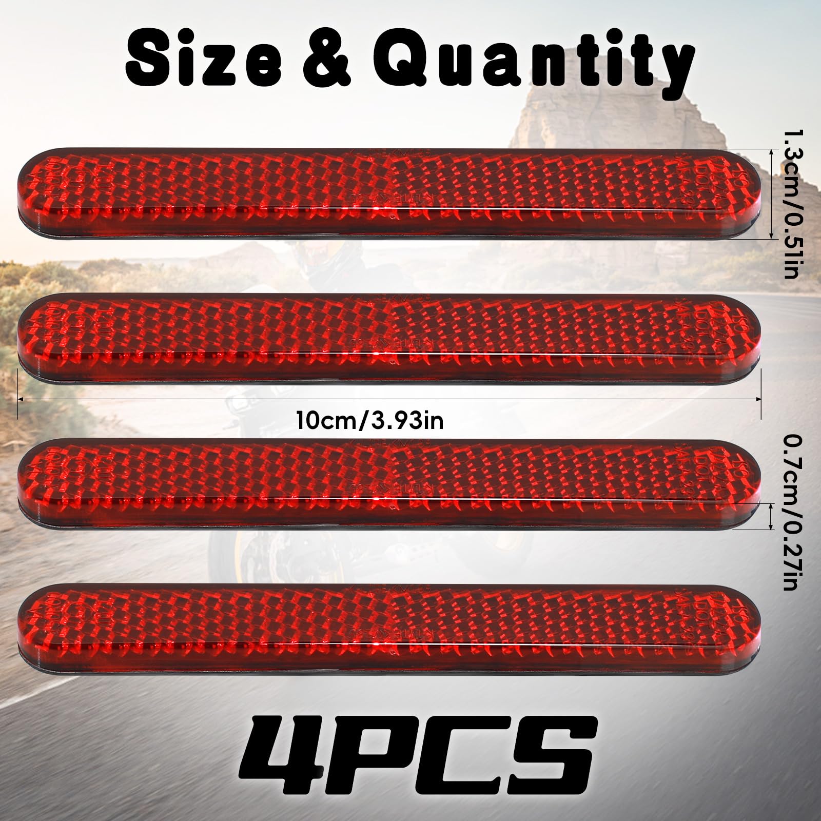 Zestaw 4 sztuk katadioptrów samoprzylepnych do motocykli, 100×13×7mm Odblaskowy Trójkąt Motocyklowy Oczy Kota Z Homologacją E4, Mini Reflektor Uniwersalny do Rowerów, Prostokątny Czerwony