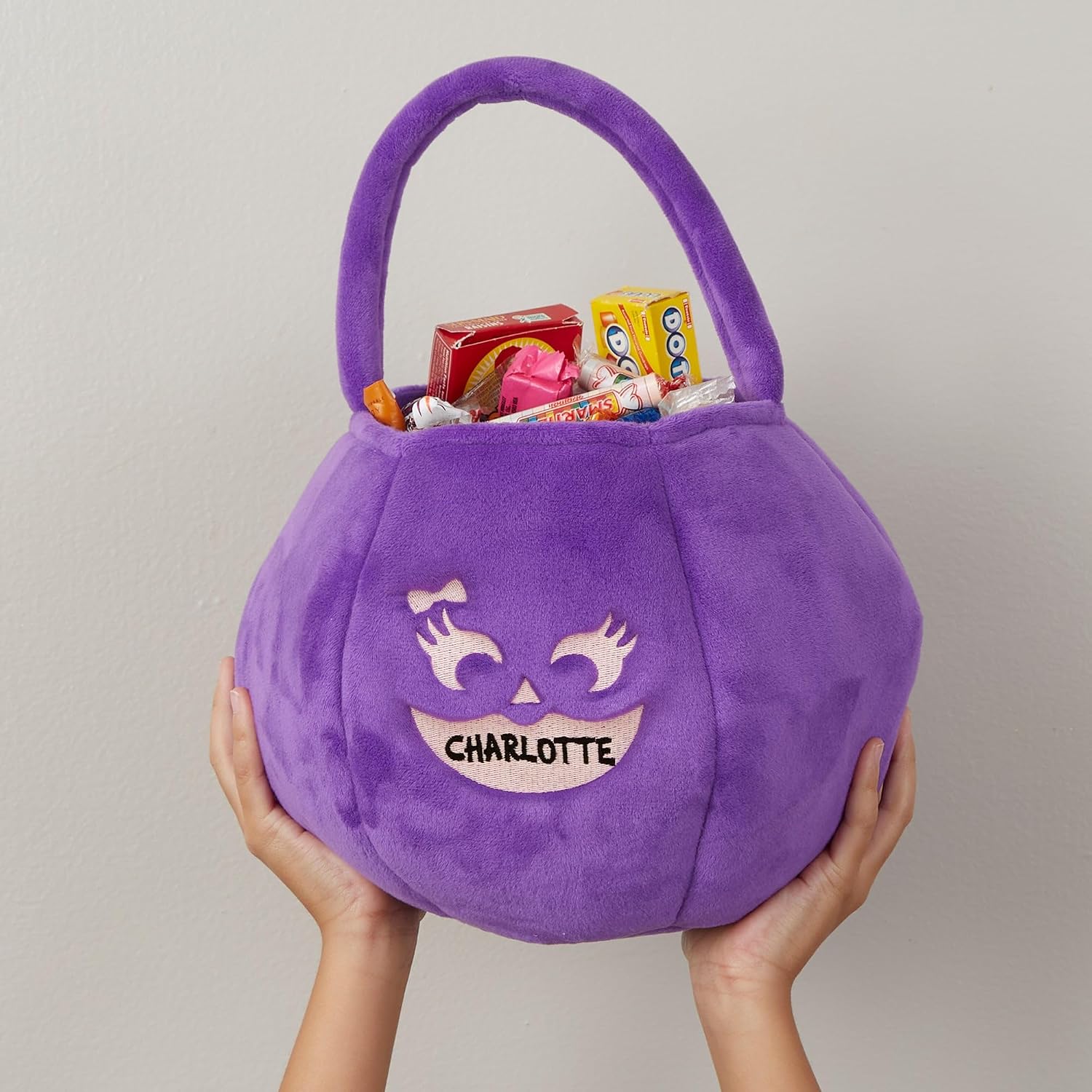 Personalization Universe Jack-o'-Lantern Faces Embroidered Plush Halloween Treat Bag