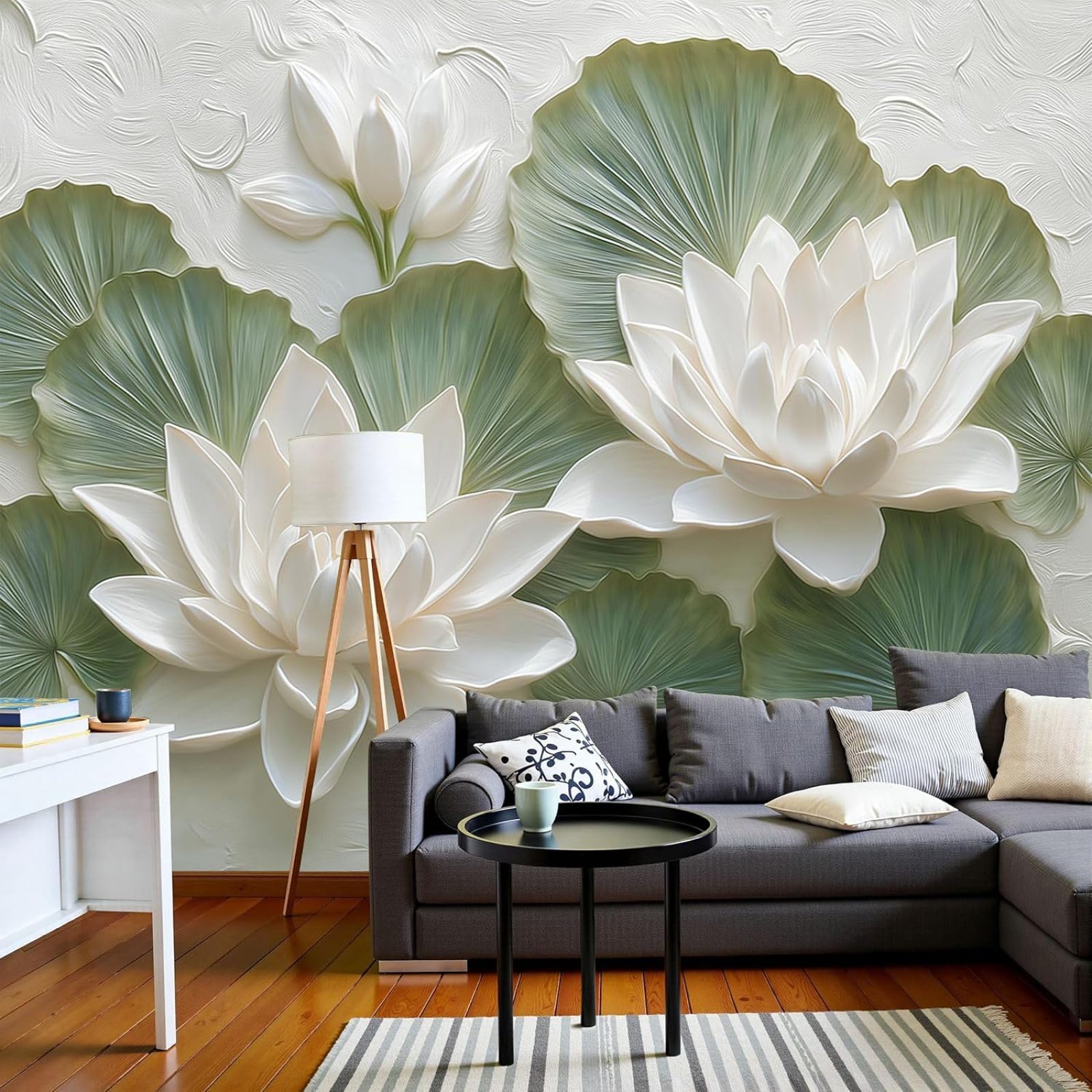 Fresque murale florale relief 3D papier peint intissé lavable salon