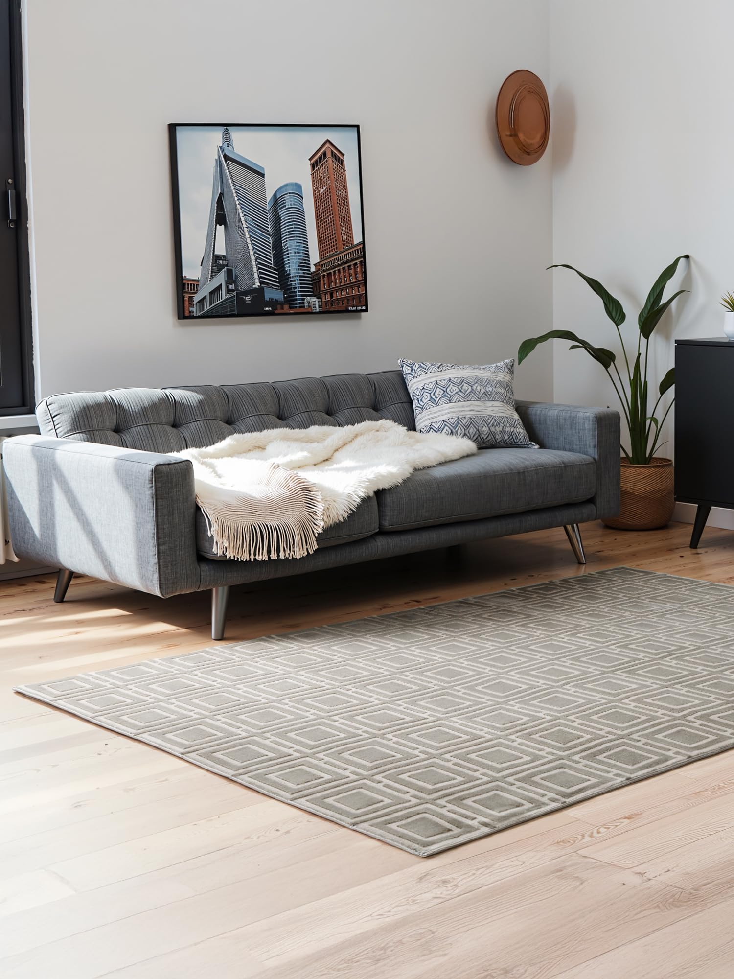 ELLE Decoration Design Teppich Howlite – Moderner Kurzflor-Teppich Creme Grau, 200×280 cm