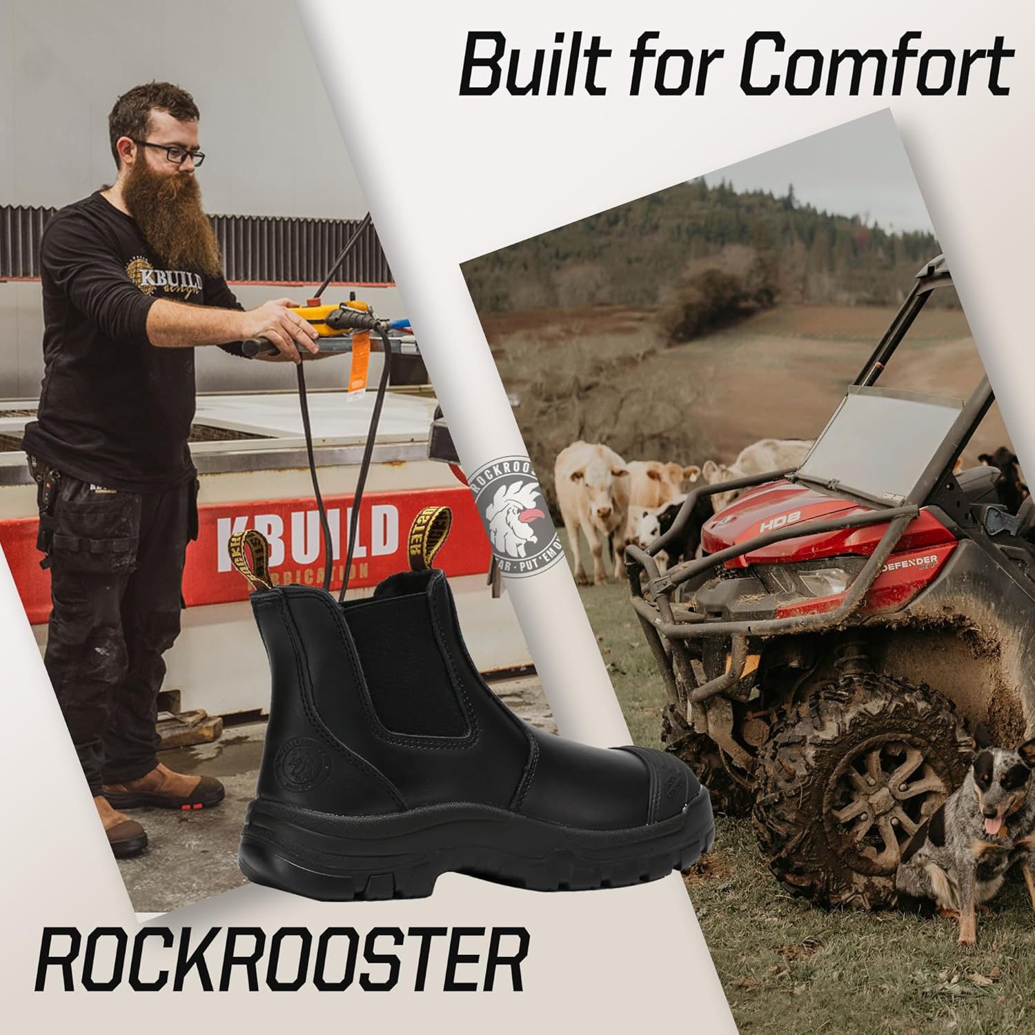 ROCKROOSTER Gammon Men's Slip On Work Boots, 6" Steel Toe Chelsea Work Boots, Toe Cap Oiled Leather Rubber Boots, Arch Support, Coolmax, Comfortable, ASTM F2413-18 Electrical Hazard EH, AK224ST - Image 4