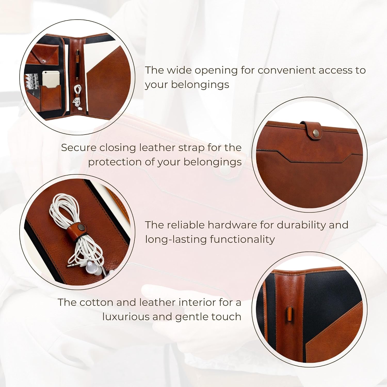 Time Resistance Leather Organizer Portfolio 13 Inches Laptop Case Full Grain Leather Amber