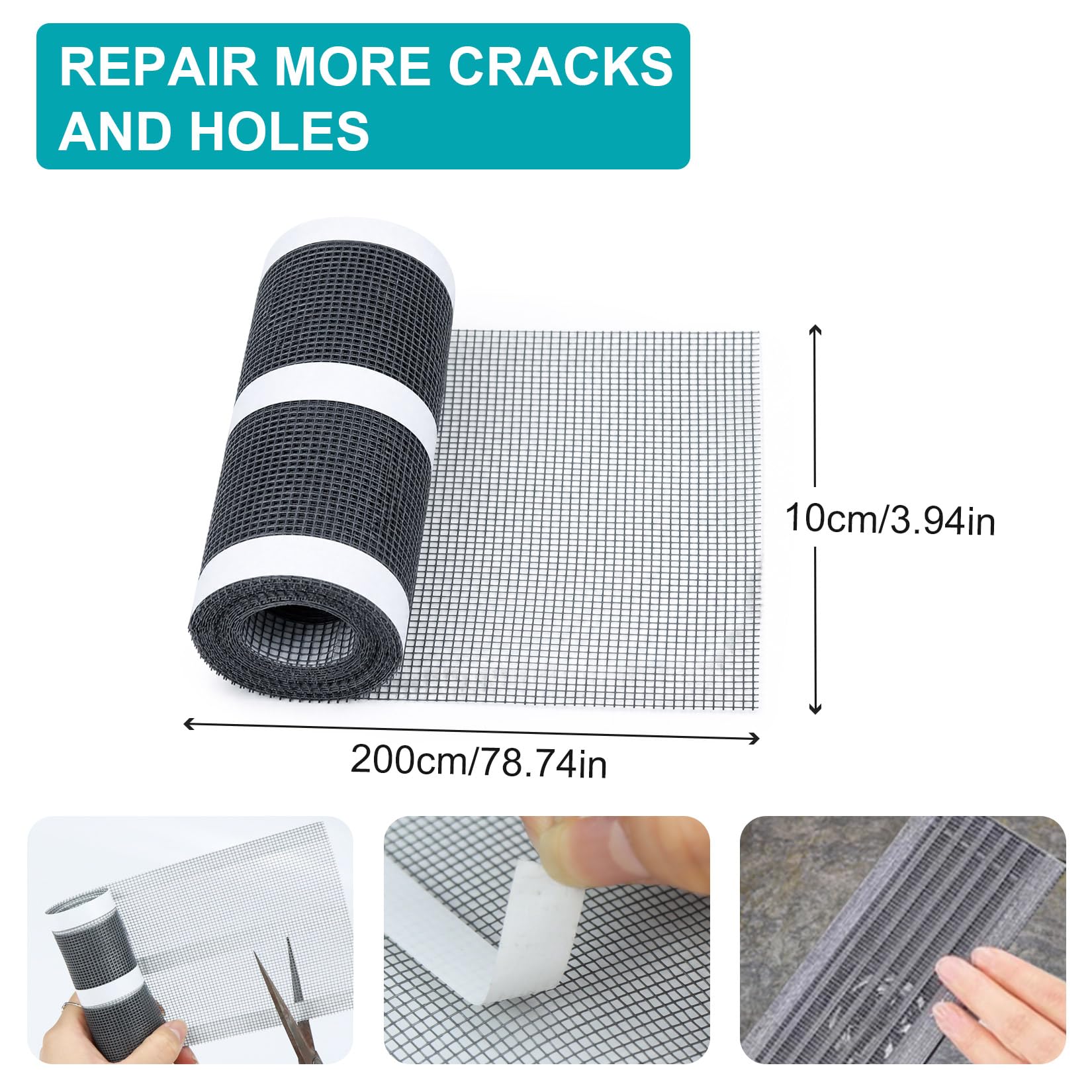 Nastro riparazione zanzariere 10cmx2m nero impermeabile | Nero autoadesivo impermeabile anti-UV per zanzariere finestre porte tende.