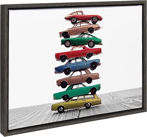 Miniatura 7 de Kate and Laurel Sylvie - Lienzo enmarcado con diseño de autos apilados, arte de pared de Saint and Sailor Studios, 18 x 24 pulgadas, natural,