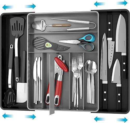 Simple Houseware Organizador de cubiertos para cajones de cocina, negrogris
