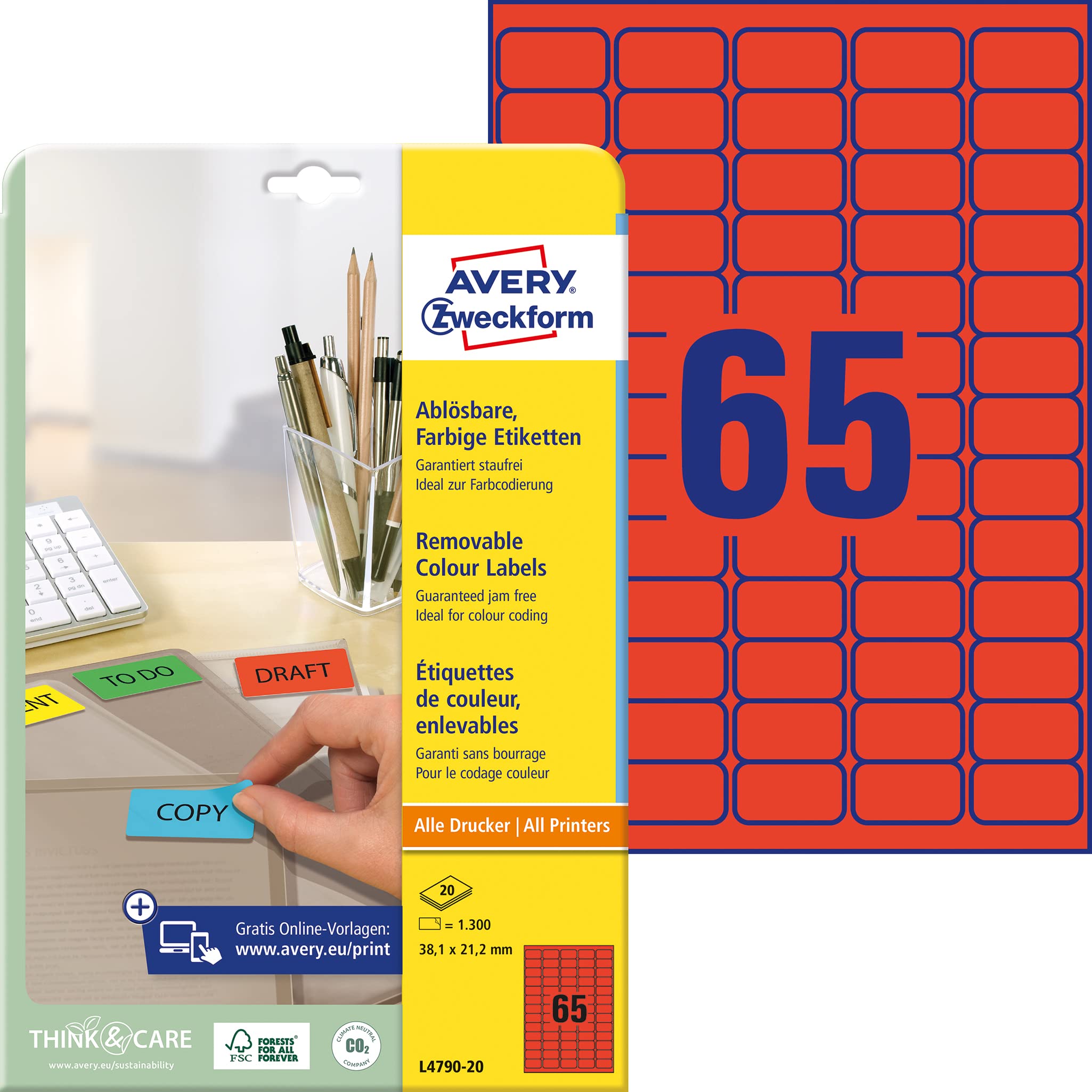 Avery Zweckform Labels 38.1 x 21.2 mm Removable Red