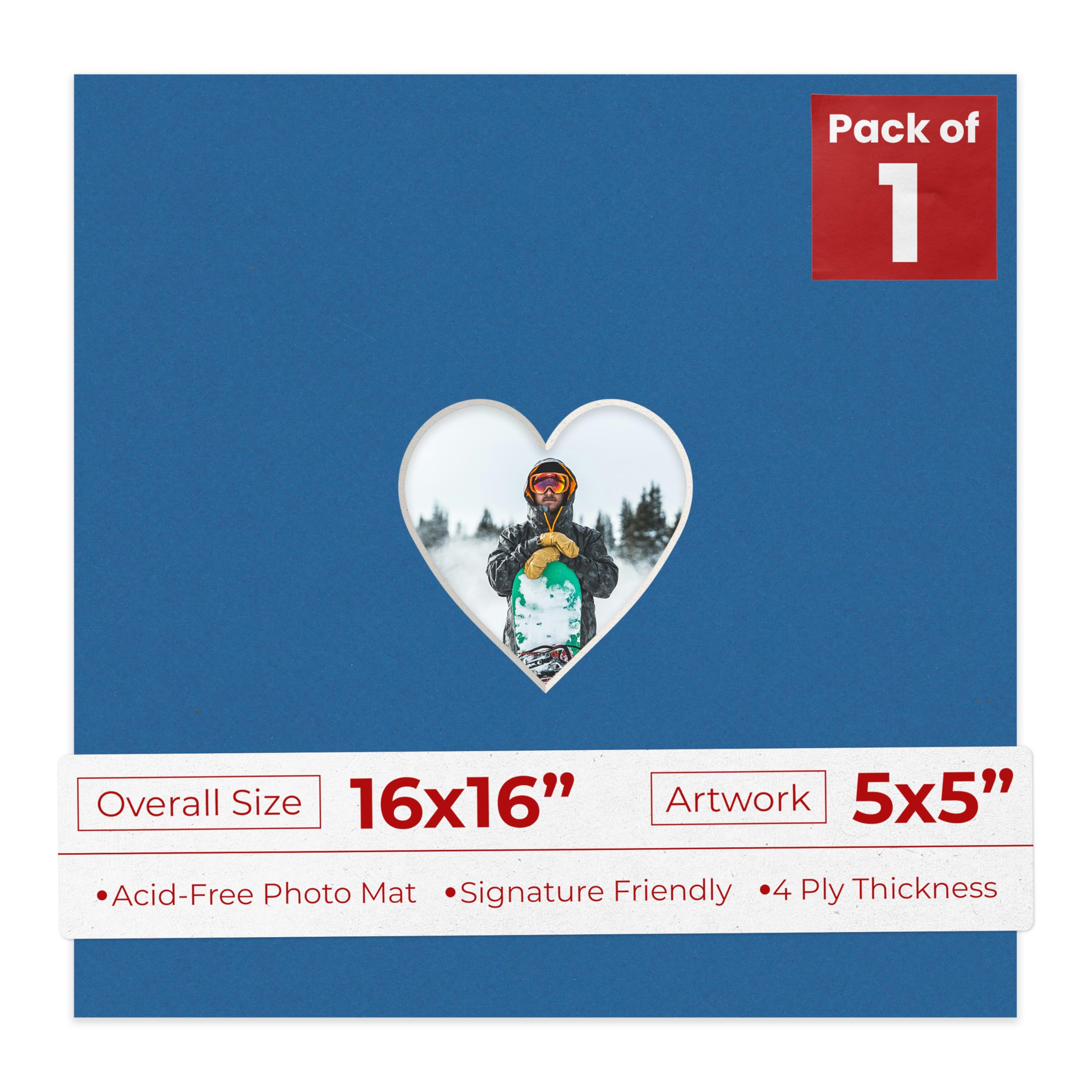 16x16 Mat Bevel Cut for 5x5 Photos - Precut Royal Blue Heart Shaped Photo Mat Board Opening - Acid Free Matte to Protect Your Pictures - Bevel Cut for Family Photos, Pack of 1 Matboard Show Kit With-image-31
