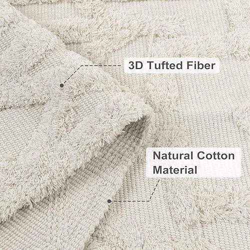 Miniatura 3 de Uphome Alfombra de baño bohemia de 2 x 3 pies, alfombra marroquí copetuda con borlas, alfombra rústica de algodón tejida lavable para entrada,