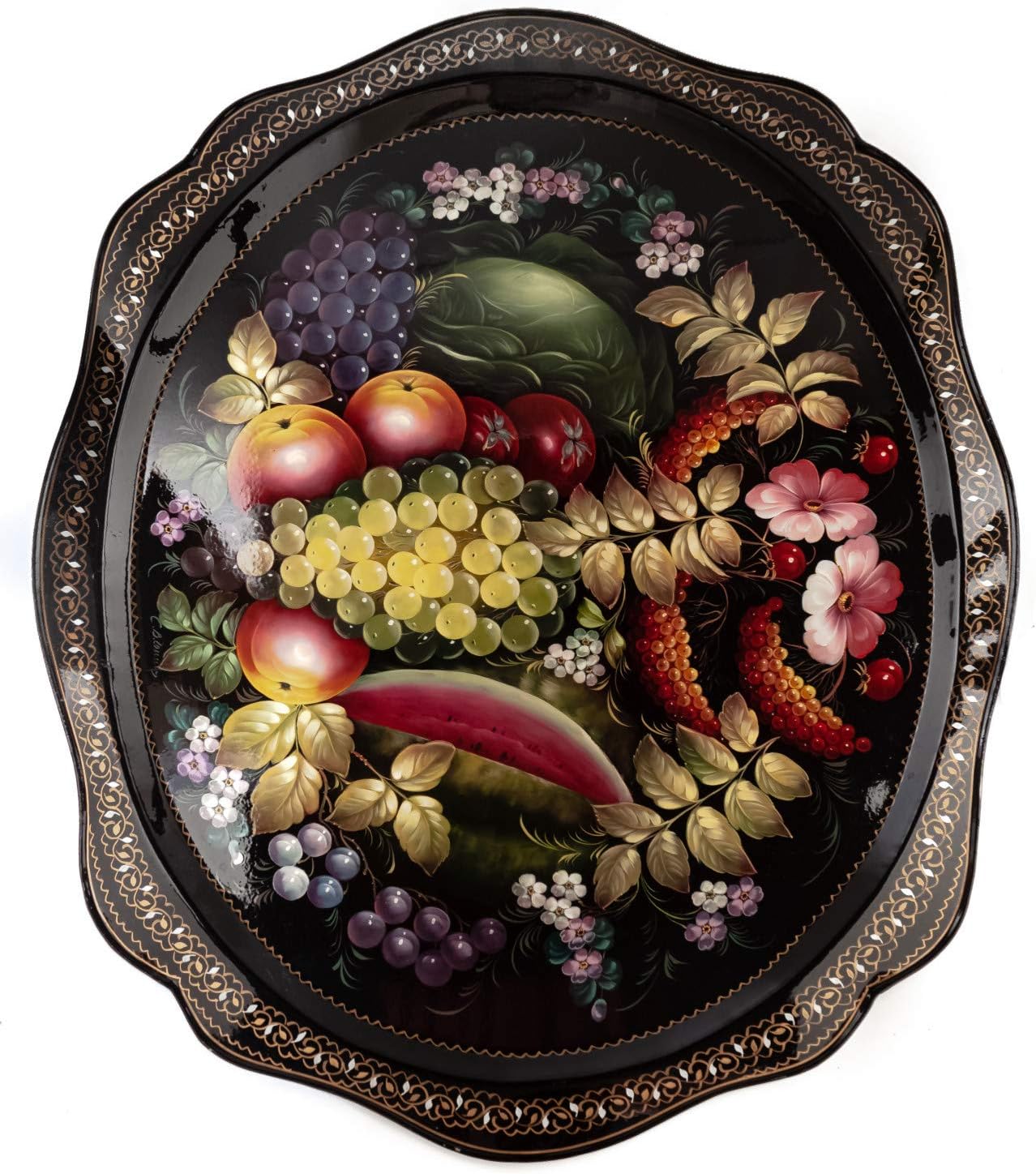 480x600 mm Zhostovo Patterns Hand Painted and Lacquered by Gogin Metal Tray