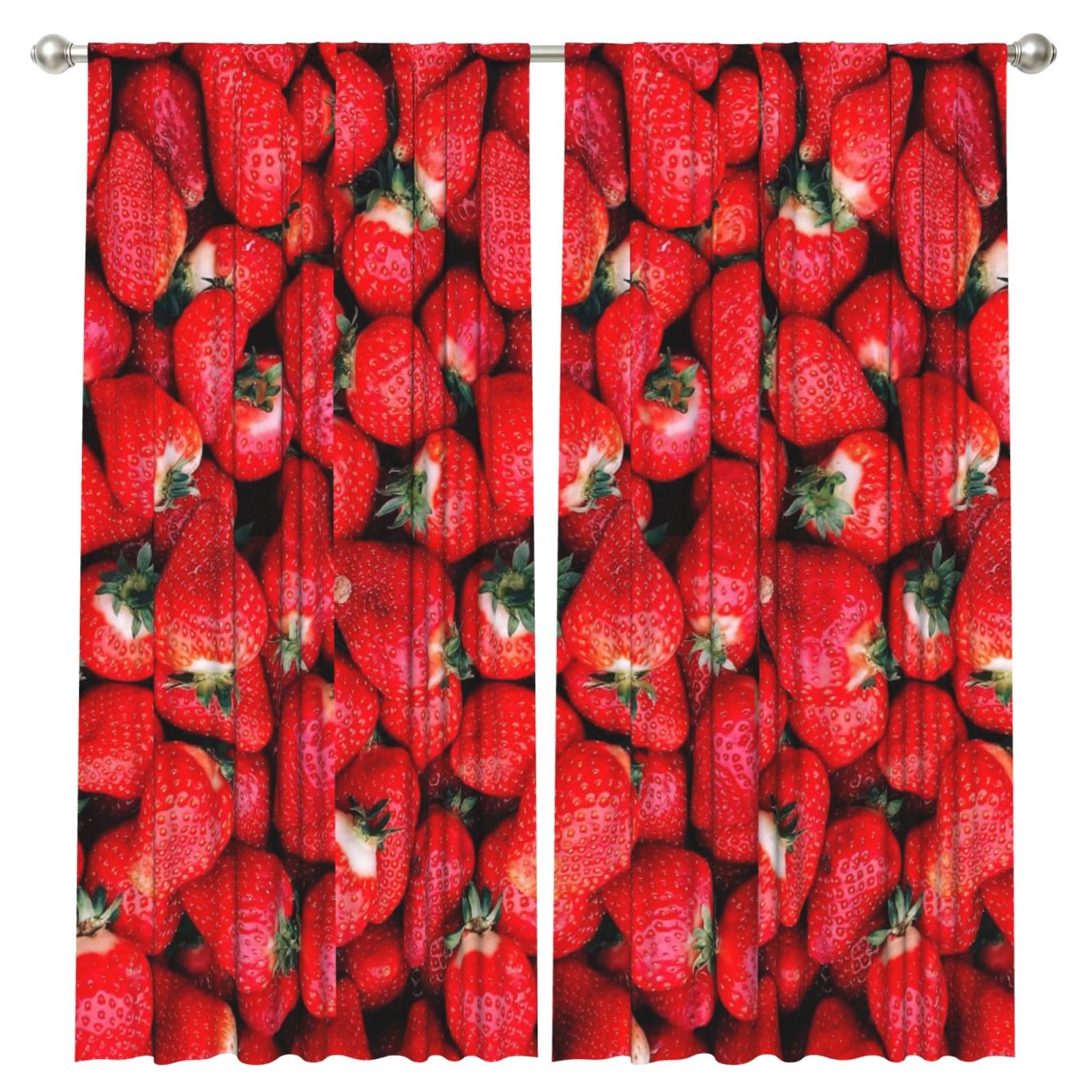 InOmak Red Strawberry, 2 Panels Window Curtains 52 x 84 Inch Blackout Curtains for Living Room Bedroom