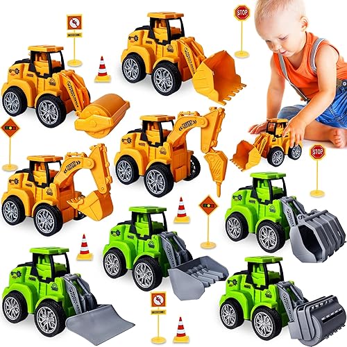 Qiuttnqn Juguetes de construcción para automóviles, camiones de ingeniería para presionar y llevar, vehículos de tracción trasera, mini excavadora