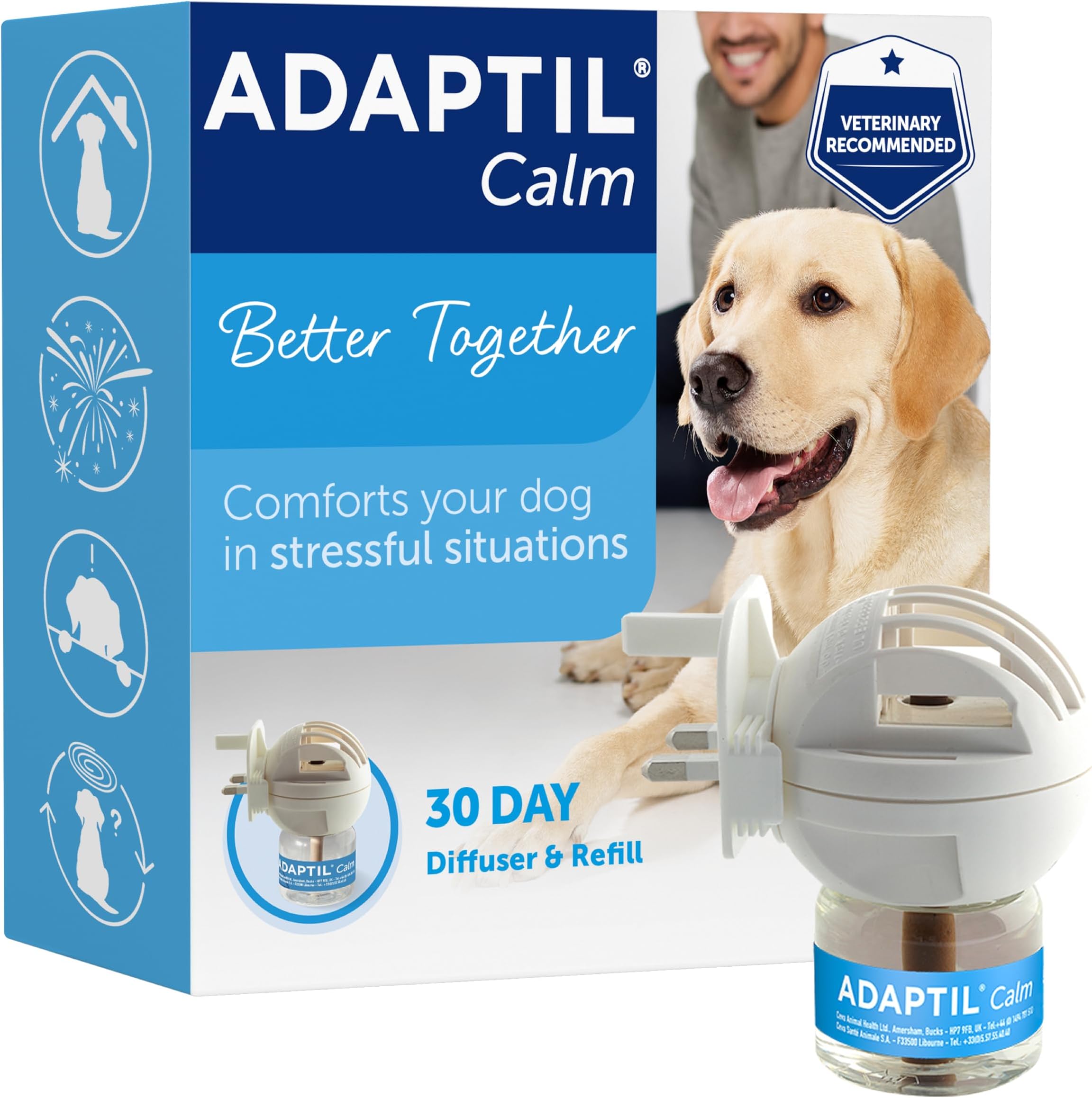 Calm Home Diffuser For Dogs With 30 Day Refill, Adaptil Dog Calming Plug In Pheromone Diffuser To Help Reduce Anxiety And Stress In Pet Dogs, Pet Diffuser Helps Anxious Dogs Stay Calmer