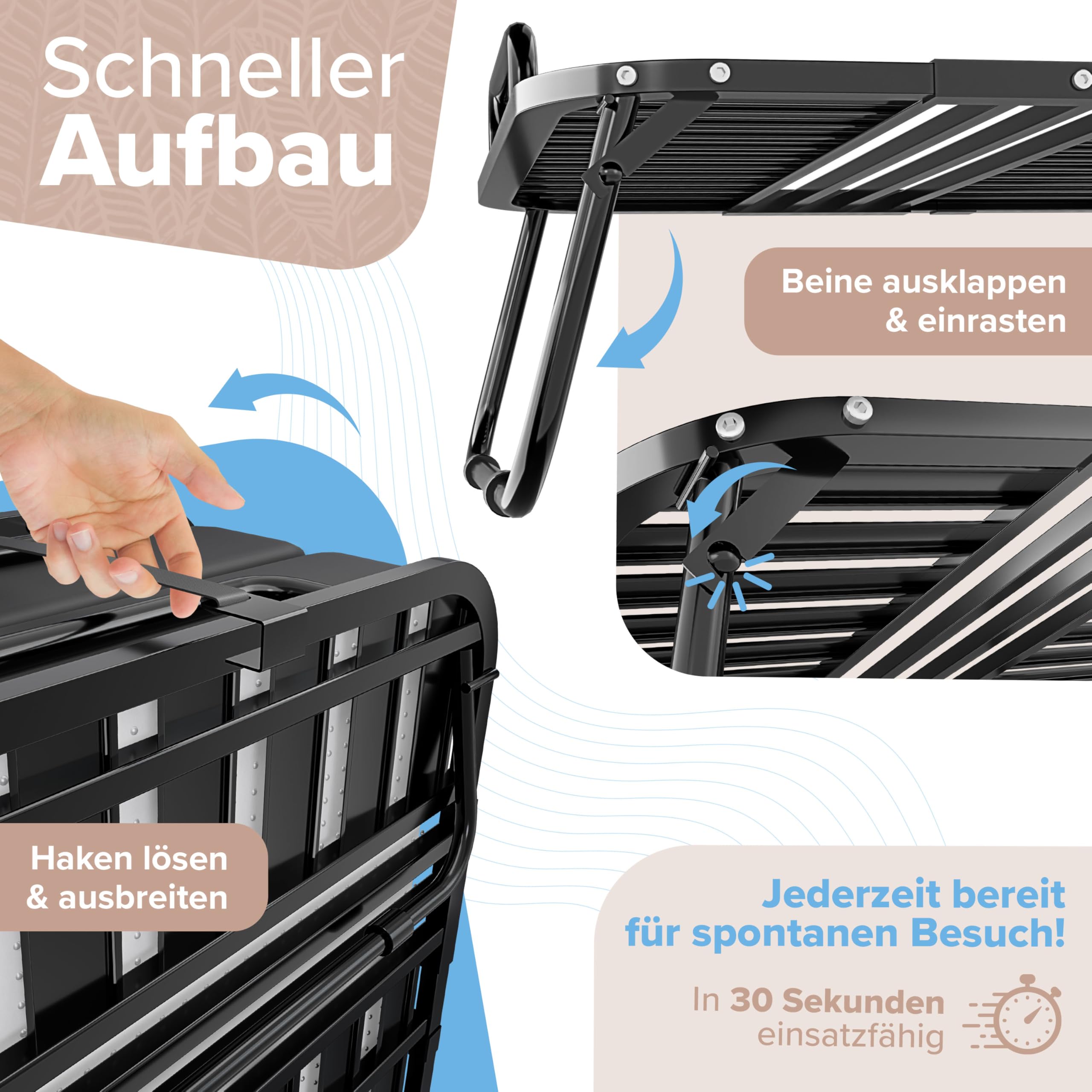 ELONEO Klappbett 90x200 cm inkl. Premium Matratze | Gästebett klappbar, belastbar bis 250kg | faltbares Reisebett mit Metallrahmen und Transportrollen | Schrankbett inkl. Schutzhülle