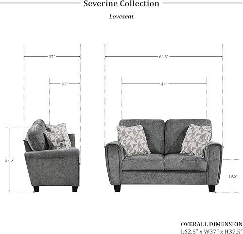 Miniatura 2 de Lexicon Severine - Juego de sofá de felpilla para sala de estar, 3 piezas, color gris oscuro