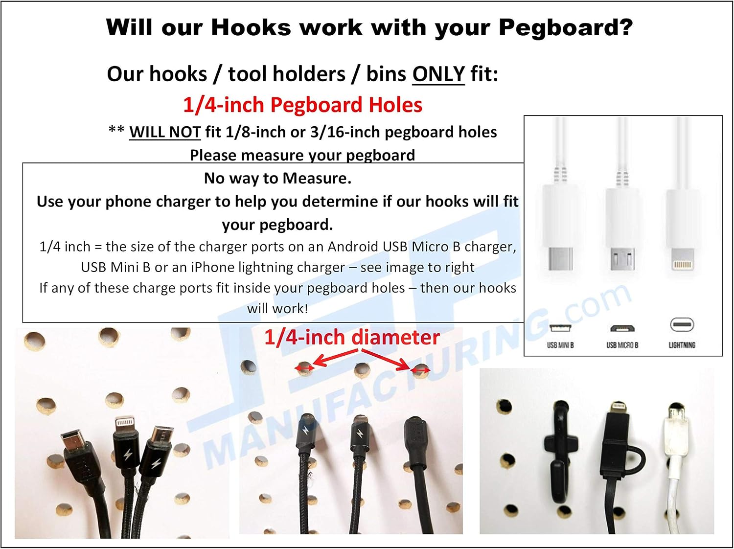 JSP Manufacturing Plastic White J Style Pegboard Hooks Garage Tool Storage fits 1/4" Pegboard Holes (Pegboard NOT Included) (100)