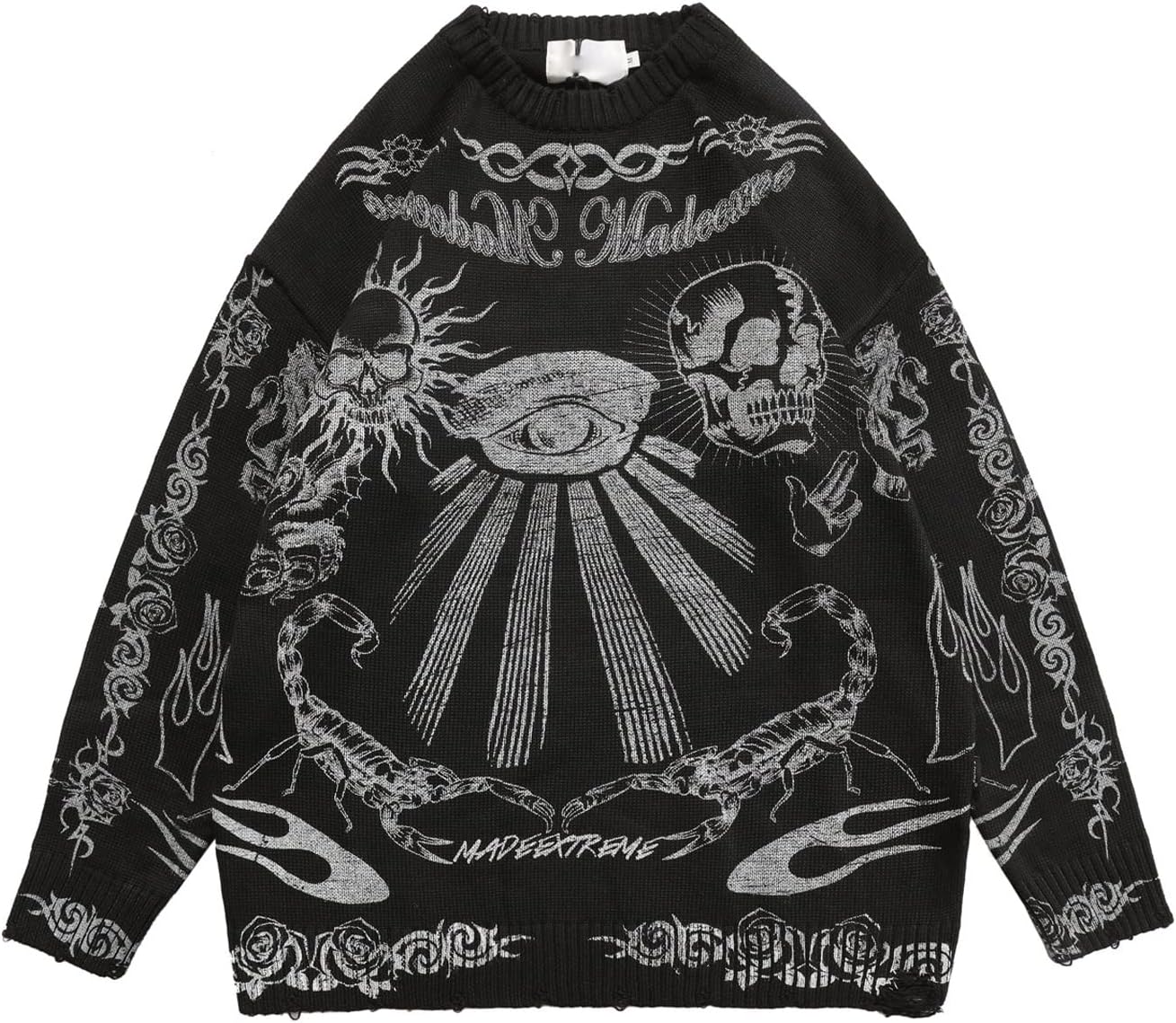 GANDUS Men's Pullover Shirts Harajuku Winter Clothes Men Women Hoodie Autumn Sweaters Long Sleeve Top Hip Hop Head Scorpion Rose Printing (Color : 2, Size : L (Asian Size))