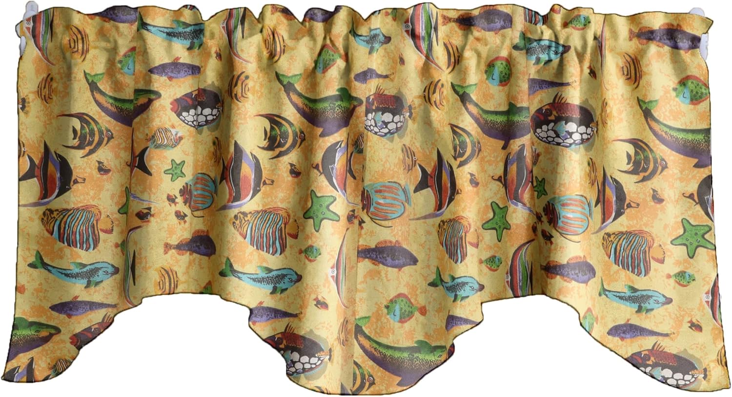 Zen Creative Designs Fish Aquariam Print Scalloped Wave Window Valance Cotton Animal Print Home Décor Bedroom Nursery Kitchen Window (Light Blue)