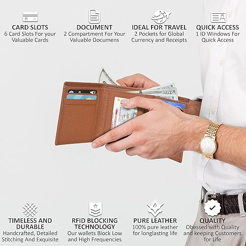 Miniatura 4 de ESTALON Slim RFID Wallets for Men - Genuine Leather Front Pocket Trifold Wallet