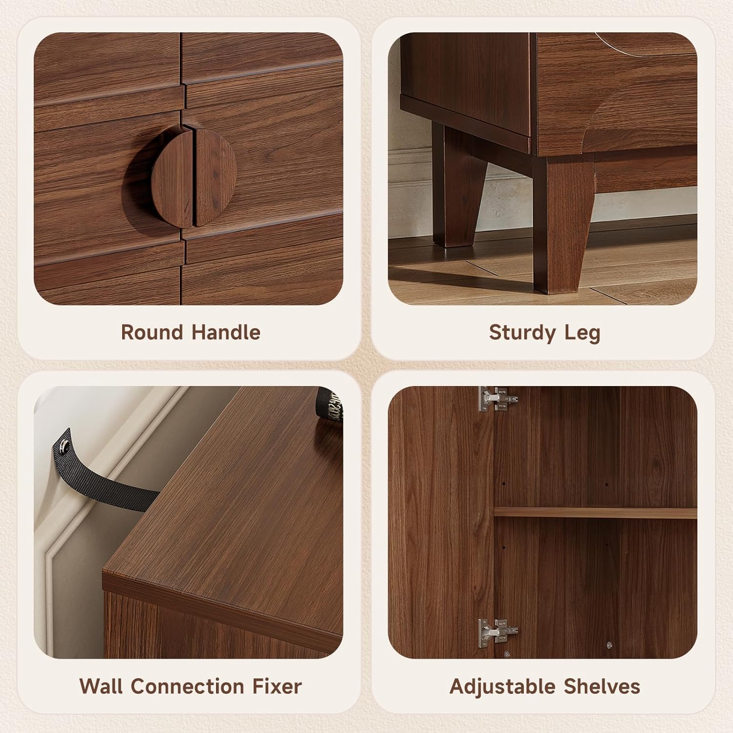 ONBRILL 63" Sideboard Buffet Cabinet with Storage, Large Buffet Cabinet with 4 Circular Panel Design Doors and Adjustable Shelves, Modern Sideboard for Living Room, Kitchen (Walnut)