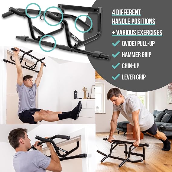 PULLUP & DIP pull-up bar door frame without drilling incl. dip station - door bar with dip bar - dip bar extension for home - pull-up dip set for calisthenics, dips & strength training