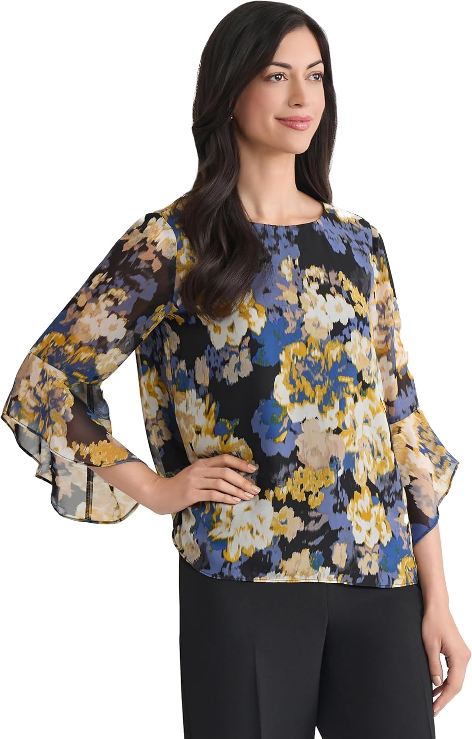 Kasper Women's Multi Floral Print Ruffle Sleeve Blouse - Image 3