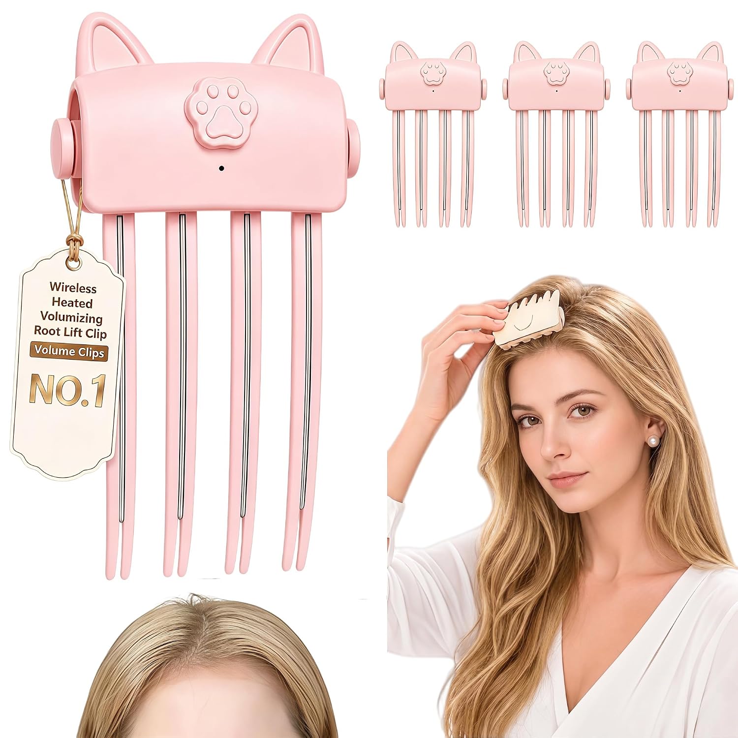 Wireless Heated Root Styling Clip for Fine Hair Pink 3Pcs