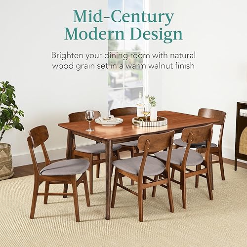 Miniatura 2 de Best Choice Products Juego de mesa de comedor de madera de 7 piezas, moderno de mediados de siglo, mesa de cocina con 6 sillas, cojines tapizados,