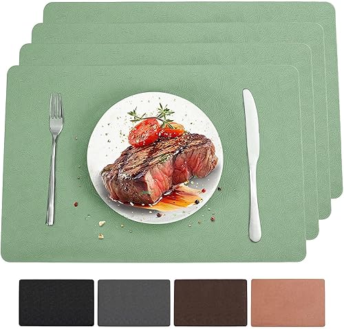 Miniatura 38 de Juego de 6 manteles individuales de vinilo resistentes al calor, fáciles de limpiar, antideslizantes para mesa de comedor. Manteles de PU lavables,