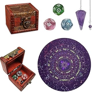 6pcs Tarot Dice Astrology Dice Set - Constellation Pendulum Board with Amethyst Crystal Pendulum, Tarot Divination Tool, Tarot Gift for Women, Tarot Accessories for Beginners