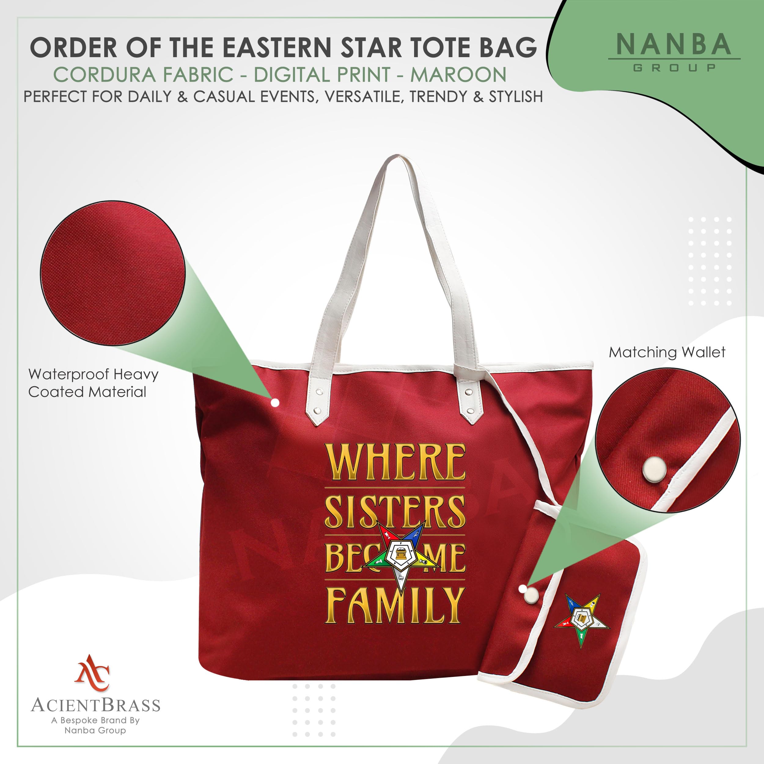 ACIENTBRASS Order of the Eastern Star OES Sisterhood Tote Bag
