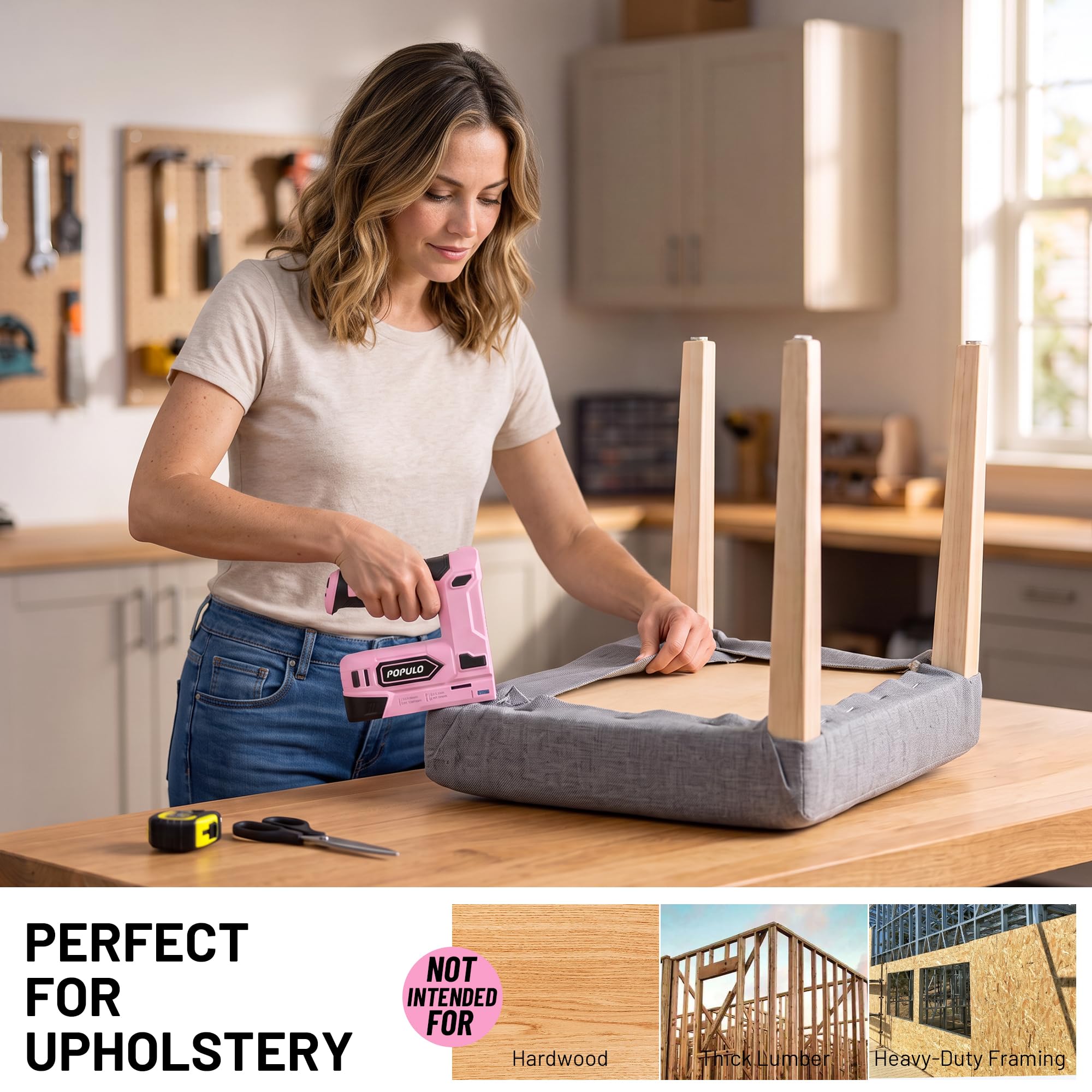 POPULO Cordless Staple Gun - 2-in-1 for Upholstery -2