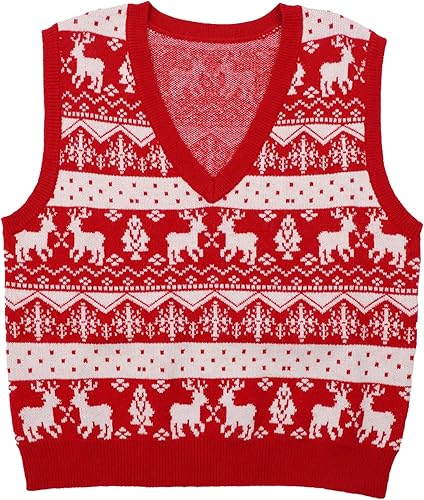 Miniatura 2 de JULYCLO Chalecos de Navidad para mujer, suéter feo de Navidad, de punto con reno, informal, sin mangas, sin mangas