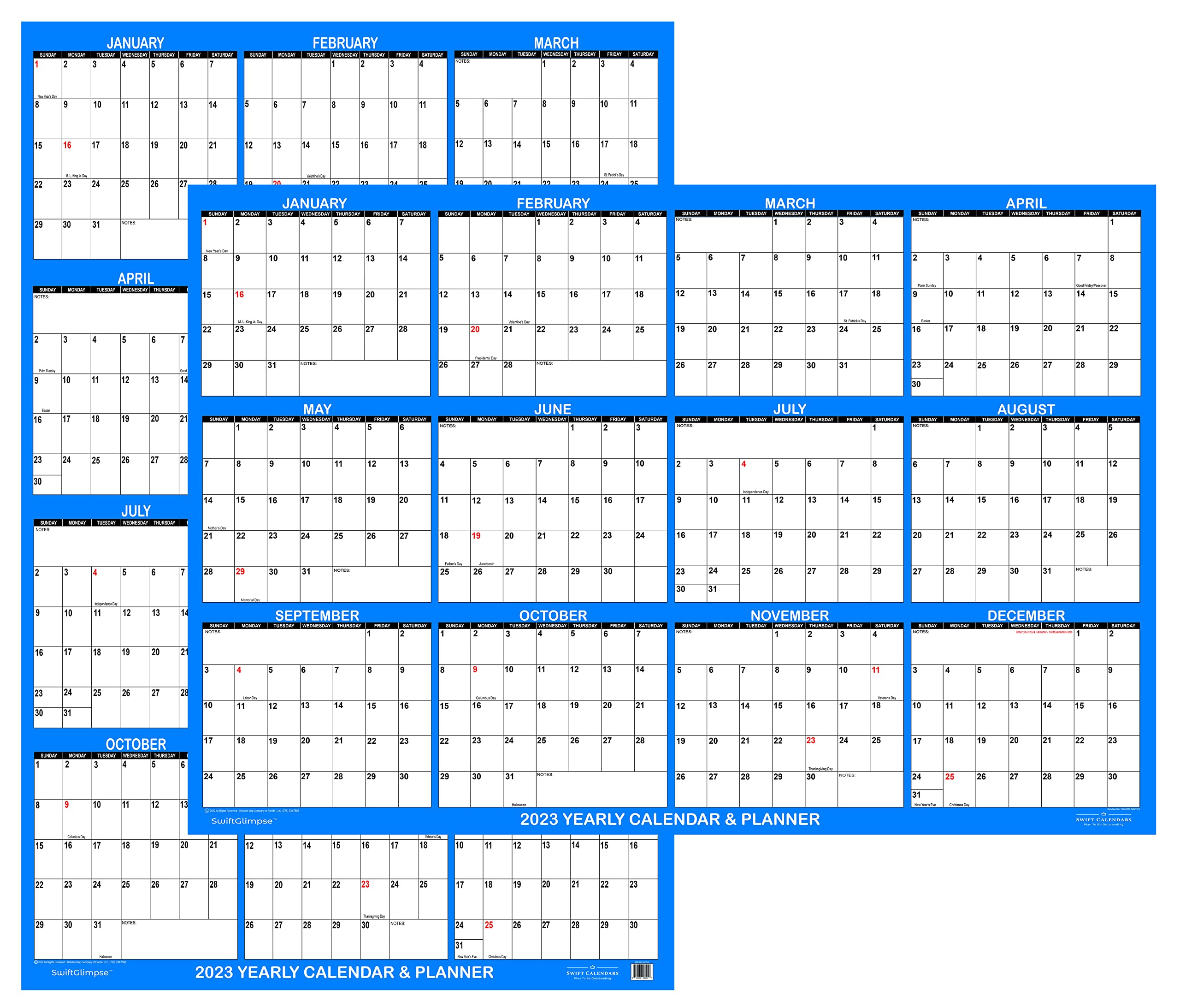 Buy 24 X 36 SwiftGlimpse 2023 Wall Calendar Erasable Large Wet Dry 