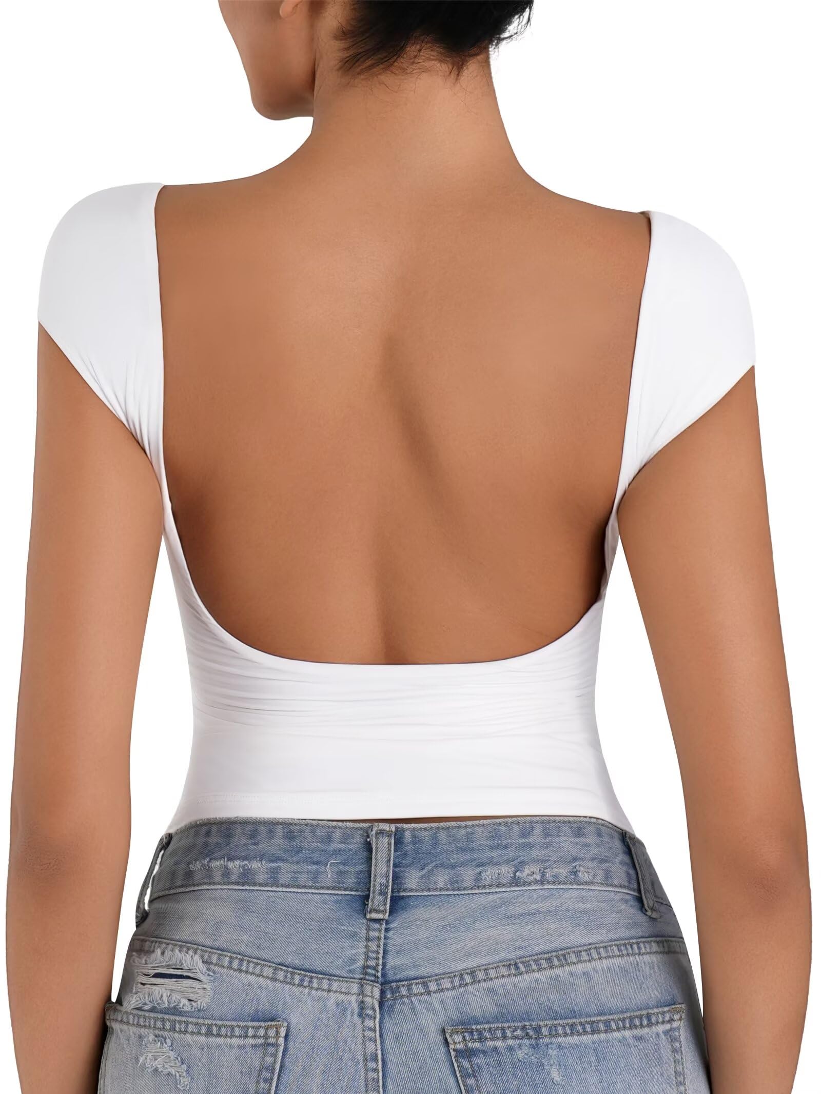 Sunzel Women’s Backless Sexy Going Out Top Double Lined Soft Y2K Basic Crop Tee Cute Shirt with Open Back & Rubber Grip